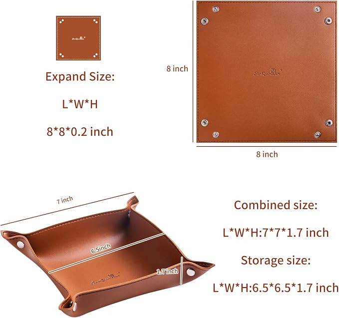Leather Jewelry Valet Tray for Women and Man, Portable Entryway Table Tray Bedside Nightstand Desk Tray Small Catchall Travel Dish Plate for Key,Wallet,Watch,Coin (4PCs Brown-B)