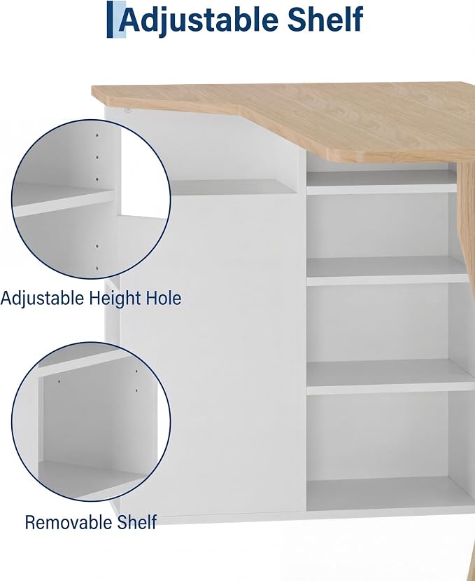Garvee L Shaped Desk with Storage Shelves, Small Corner Desk for Small Spaces, Corner Table with 3 Tier Shelves, Home Office, Writing Study Gaming Desk Oak Wood
