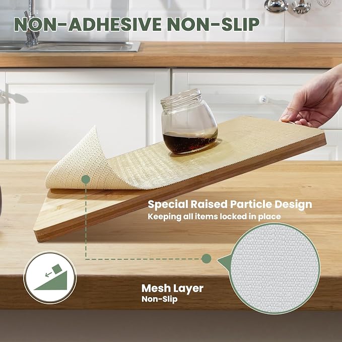 Drawer Liner and Shelf Liner for Kitchen Cabinet Liner Non-Adhesive Non-Slip Shelf Paper, Thick Strong Grip Waterproof Easy to Clean for Shelves, Cupboard, Desks, Khaki, 23.6 in x 20 FT