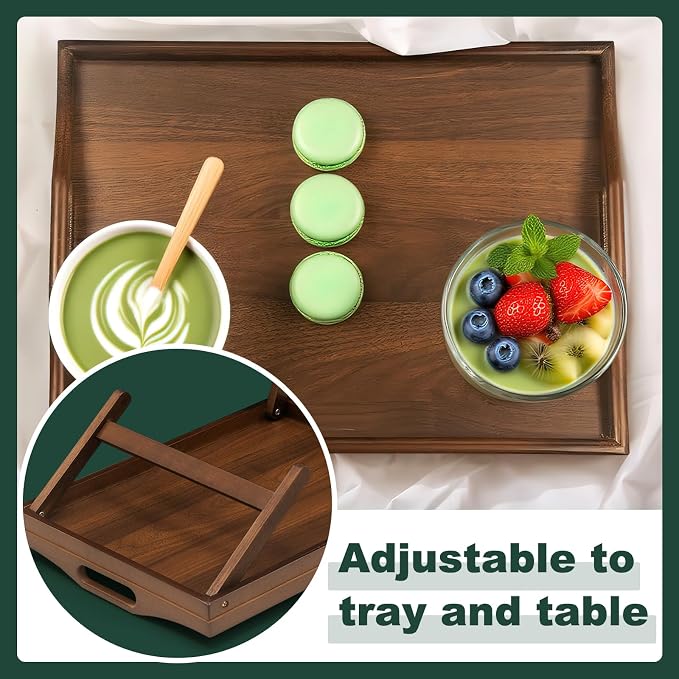 Bamboo Breakfast Tray Table with Folding Legs for Bed Table Sofa - Eating & Laptop Tray Bamboo with Folding Legs (Walnut)