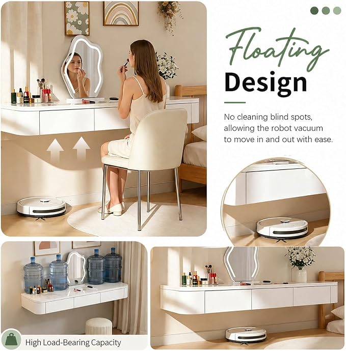 Floating Makeup Vanity Desk with Drawers Wall Mounted Makeup Table with Storage Fully Assembled Floating Vanity Desk Space Saving Modern Dressing Table for Bedroom Closet(Dark Gray,23.6")