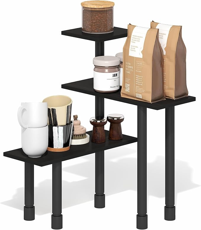 Furinno Turn-N-Tube Corner Shelf, 3-Tier Countertop Corner Organizer, Toolless Pantry Organizers and Accessories, Adjustable Table Top Shelf, for Vanity, Small Spaces, Kitchen, Bathroom, Espresso