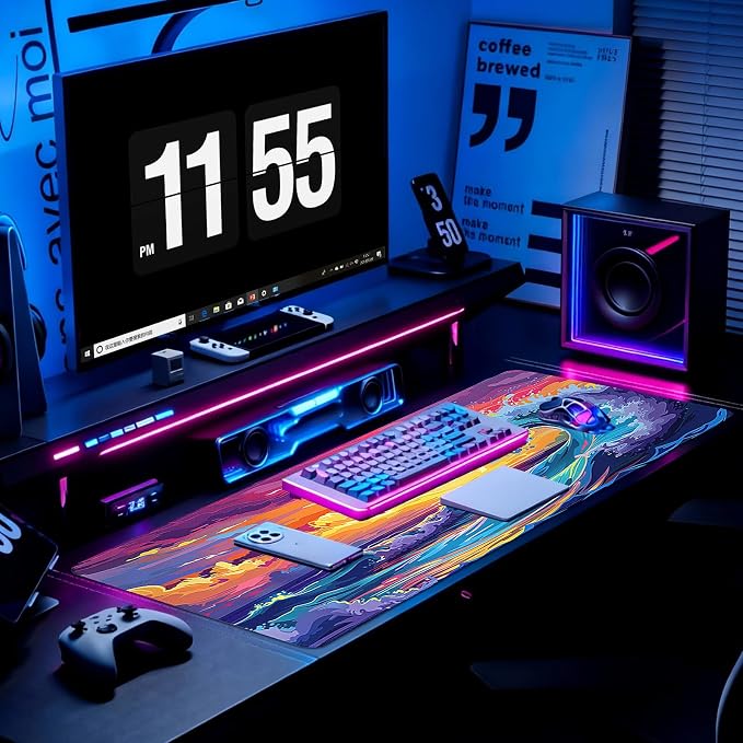 Gaming Desk Mat with Silky Smooth Surface & Exquisite Patterns,31.5x11.8 Inches Large-Sized Mouse Pad, Perfect for Extended Gaming,Work,and Home Office Decor (Japanese Waves 3)