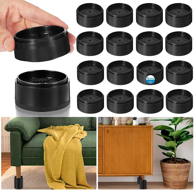 Bed Risers 1 inch, 2 inch, 3 inch, 4 inch Heavy Duty, Adjustable Furniture Riser for Table Desk Couch Sofa Chair Refrigerator Washing Machine, Stackable Bed Raisers Blocks (Black 16 Pack, 1 inch)