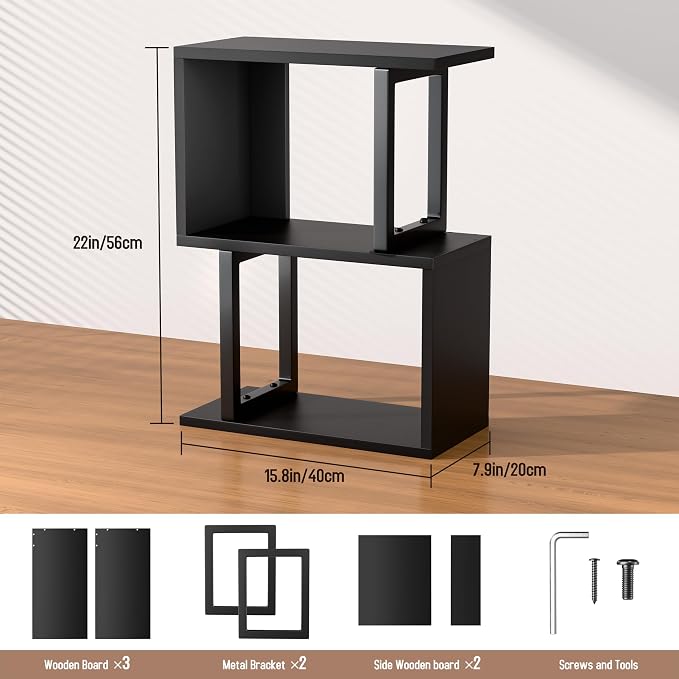 Desk Shelf Organizer, Small Desktop Bookshelf, Dorm Desk Hutch Wood, 3-Tier Desktop Organizer Shelf Storage Unit for Office, Home, Black