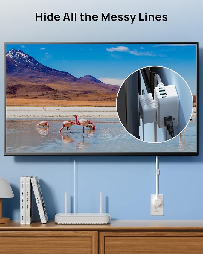 TROND Electrical Outlet Extender 360° Rotating Plug with 20W USB C, 6ft Short Extension Cord, Wall Plug Adapter with 3 AC Outlets, Access Hard-to-Reach Outlets Use Behind Couches, Desk, White