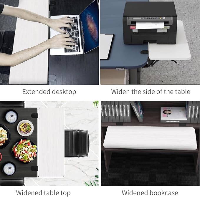 Desk Extender 24‘’ x 12 Inch Foldable Table Extension Folding Wall Table Keyboard Extender for Desk Clamp-on Shelf for Dorm Bunk, Office, Kitchen Bar, RV Countertop, Laundry Room (White)