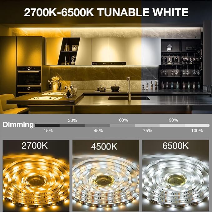 DAYBETTER Under Cabinet Lighting Kit, 6 PCS 20 Inch Under Cabinet Lights, 2700K-6500K Tunable White LED Strip Lights with Remote, 12V Adapter, LED Lights for Kitchen Cabinets, Shelf, Counter, 9.8ft