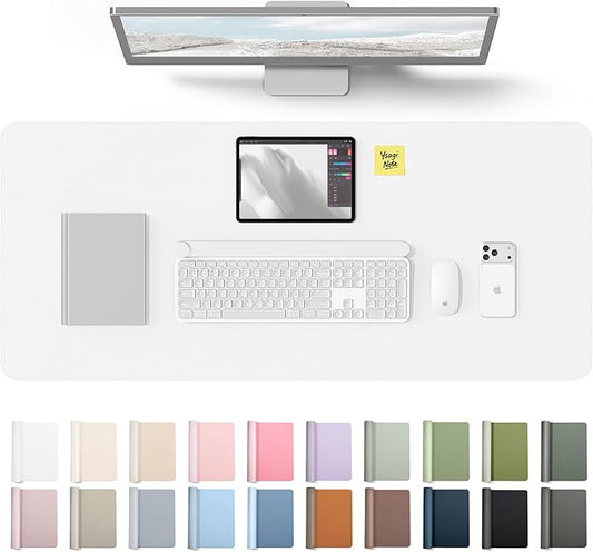 YSAGi Leather Desk Protector, Office Mat, Large Mouse Mat, Non-Slip PU Leather Blotter, Laptop Desk Mat, Waterproof Writing Pad for Office and Home(White, 42" x 17.2")