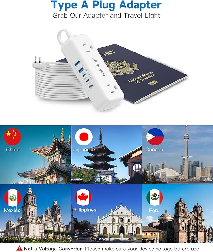 US to Japan Adapter, 1875W 2 Prong Extension Cord 3 FT with 180 Rotating Flat Plug, Type A Travel Adaptor for USA to Japanese Tokyo Canada Mexico Philippines Peru China Colombia