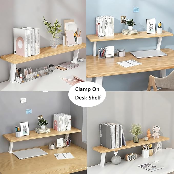 Desktop Shelf Organizer, 32in Space-Saving Desk Storage Rack, 1 Tier Hutch Shelf for Home Office Study, Clamp On Design