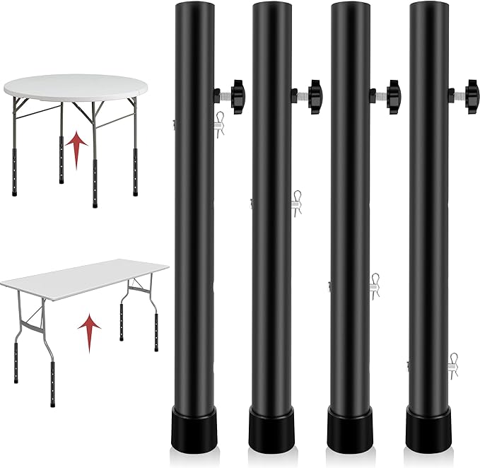 Table Leg Extenders for Folding Tables, Folding Table Legs Extensions for Straight and Bent Legs, Heavy Duty Steel 4 Levels Adjustable Folding Table Leg Risers, Raise Table Height