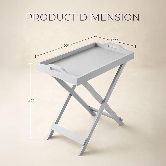Lavish Home Folding TV Tray Table - Contemporary Side Table with Removable Tray Top for Food Serving, Meals, or Decor in Living Room, Bedroom, or Home Office (Gray)