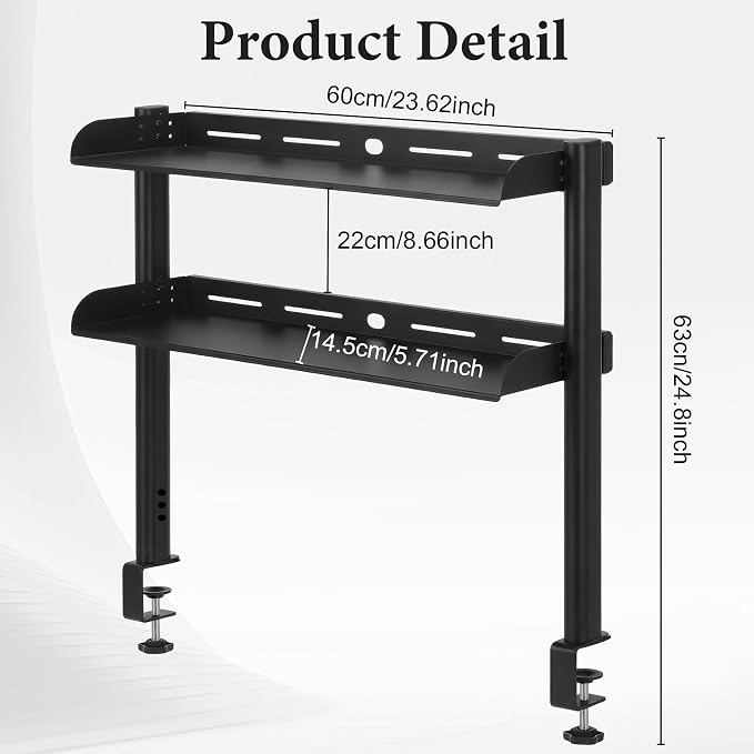 24-Inch Clamp On Desktop Shelf, 3-Tier Office Desk Organizer, Extended Compact Desk Shelf for Home Workspace, Study Room, and Gaming Accessories Storage