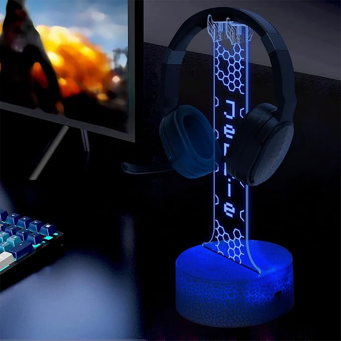 Personalized RGB Light-Up Headphone Holder, Custom Gamer Name Headset for Gamer Desk, Valentine Gift for Him, Gaming Room Decoration, Boyfriend Gifts for Gaming Lovers