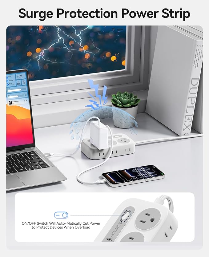 ORICO Surge Protector Power Strip, PD20W Multiple Outlets Extension Cord with 6 AC Outlets and 4 USB Charging Ports (2 USB-C), Flat Plug, 10Ft Mountable Outlet Extender for Office/Dorm ETL Listed- OG