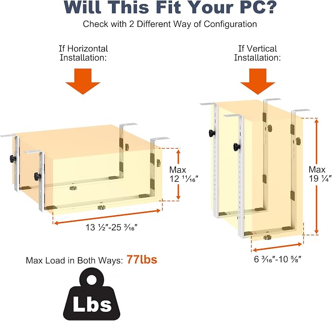 PUTORSEN Under Desk PC Mount for Mid/Mini-Tower Cases - Vertical/Horizontal CPU Holder up to 77 lbs, Space-Saving Computer Rack for ATX/Micro-ATX/Mini-ITX (White)