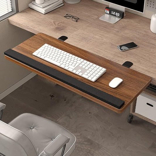 Desktop Extension Tray with Rounded Edges for Added Comfort,Three-Angle Adjustable Edge-Mounted Extension Tray,Sturdy Support,Versatile for Multiple Settings(Walnut,70cm/27.6in)
