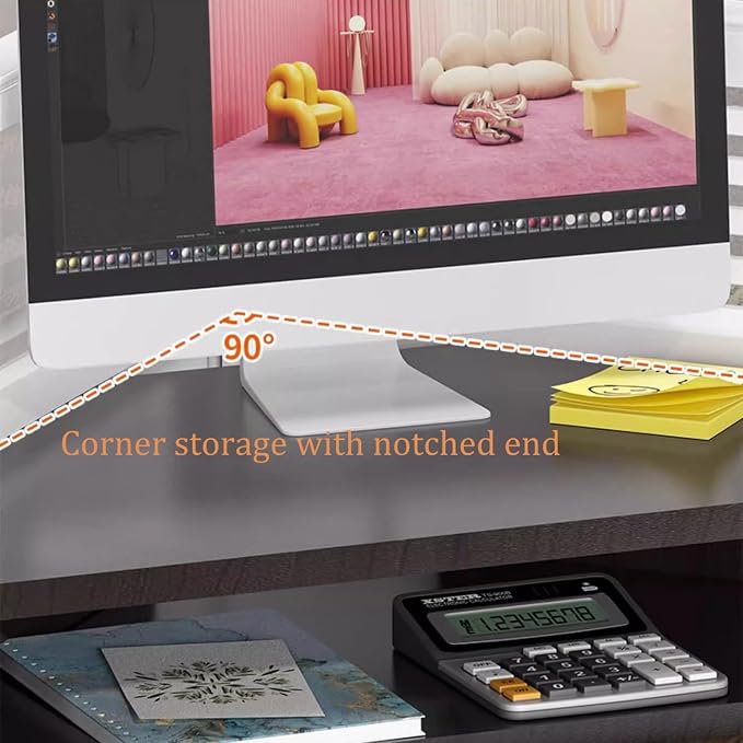 Ergonomic Corner Monitor Stand Riser, Desktop Corner Shelf with Cup Holders and 2 Tiers Storage, Space Saving Desk Organizer Stand for Study Room (Wood color)