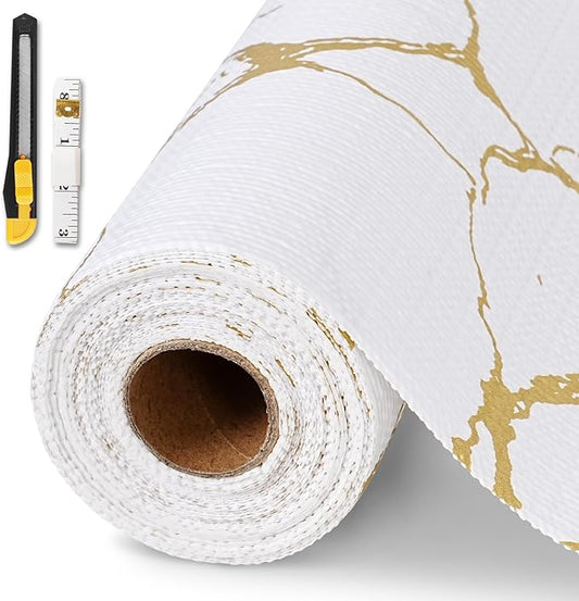 Drawer and Shelf Liner for Kitchen Cabinet,Non-Adhesive Cabinet Liner 24in x 20FT,Waterproof Shelf Paper Non-Slip Mats Cupboard Liners Contact Protect Dresser/Shelves/Table-Gold Marble