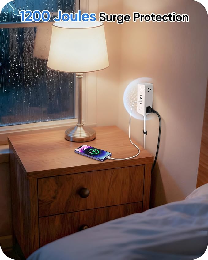 Electrical Outlet Extender Stick, Features 4 USB & 6 Outlets, 39in Flexible Extension Cord Access Hard-to-Reach Outlets, Wall Plug Power Socket Expander Nightstands Sofa Desk