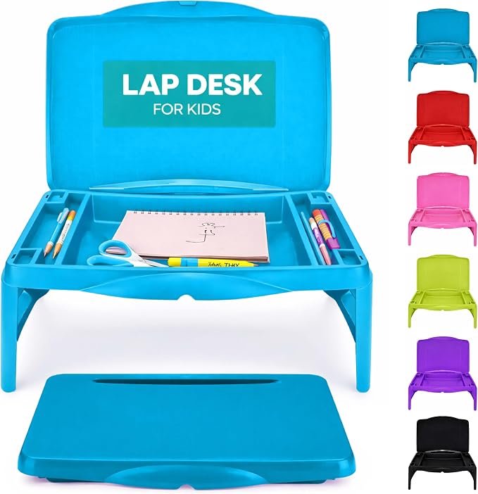 MAVOCRAFT Foldable Kids Lap Tray with Storage - Portable Lap Desk Kids & Adults - Kids Lap Desk for Breakfast in Bed, Serving Tray, Car Desk & Gaming (Blue)