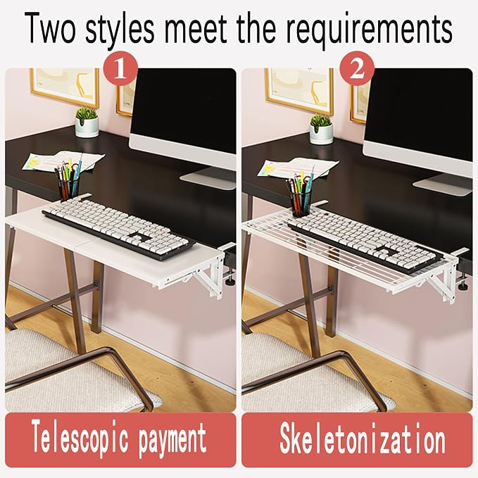 Desk Extender Side Table,Keyboard Tray,Desk Extender,No Drilling Installation，Carbon Steel Baking Paint，Can be Used for Desk Extension，Keyboard Tray Under Desk clamp (Page Payment)