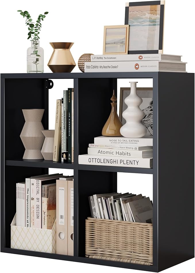 4-Cube Storage Organizer, Modern Cube Shelf, Small Bookshelf Storage Unit, Open Cubicle Bookcase for Living Room, Bathroom, Entrance Hall, Entryway