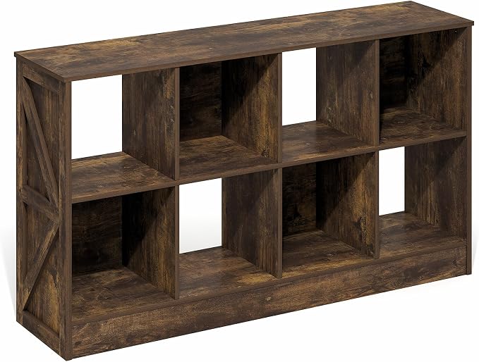 Furinno Jensen Book Shelf, 8-Cube Farmhouse Bookshelf, Display Bookcase, 11.8 x 47.6 x 26.8, for Living Room, Bedroom, Home Office, Amber Pine