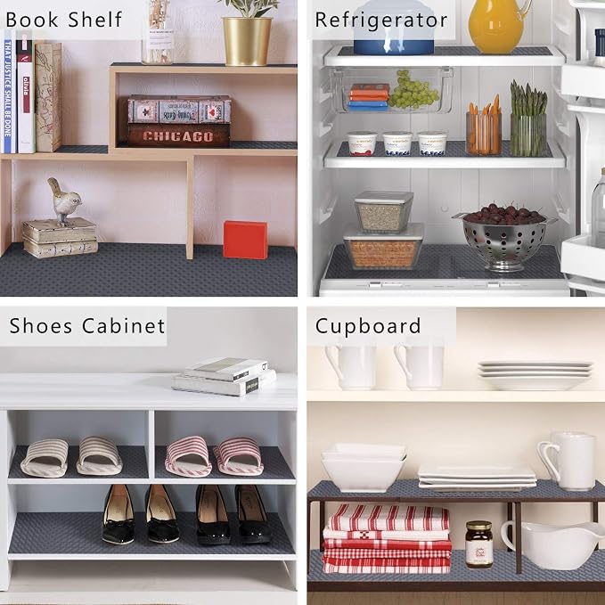 HooTown Shelf Liner Kitchen Cabinet Drawer Mats 11.8 Inch Wide x 393.7 Inch Long, Non Adhesive EVA Plastic Washable Waterproof Pad Protectors for Pantry Closet, Cupboard, Grey