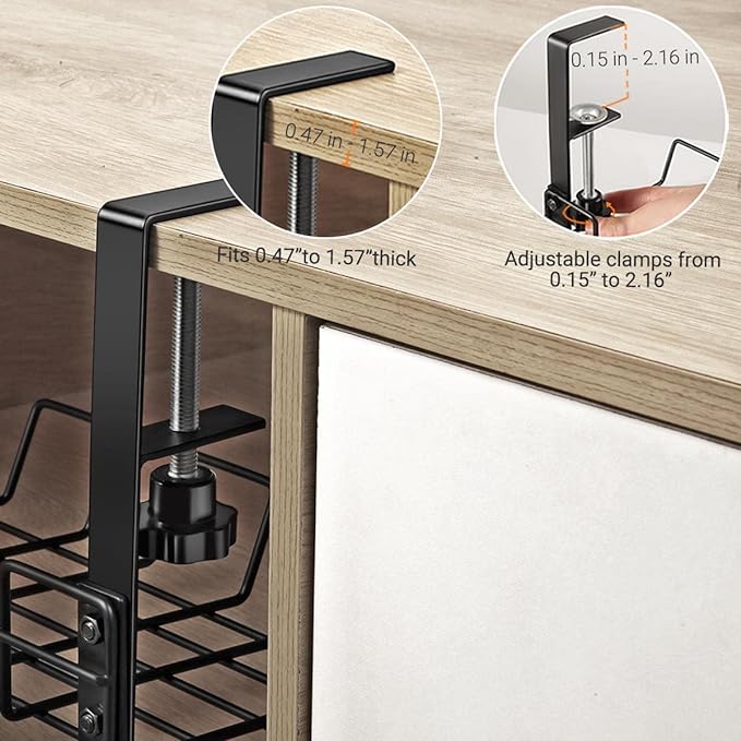 Under Desk Cable Management Tray - L 14.9'' W 5.9'' Organizer for Cord Wire Desk Table Rack No Drill Installation for Home Office Workstation PC Computer Desktop Laptop