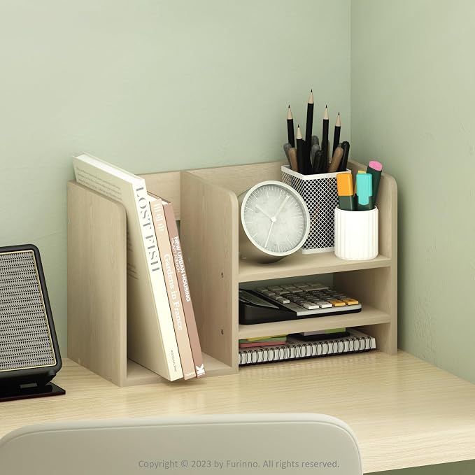 Furinno Hermite Wood Desktop Book and Home Office Supplies Storage Organizer, Bauhaus Oak