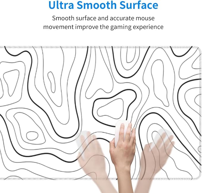 Extended Gaming Mouse Pad, Large Gaming Mouse Waterproof with Stitched Edges, Non-Slip Desktop Pad for Home and Office, Level Up Your 31.5x11.8 Inch… (White Topographic)