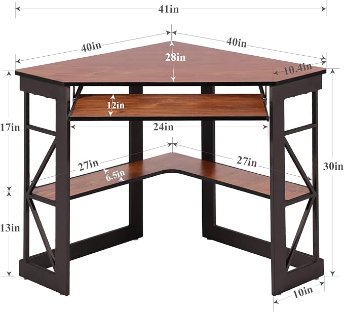 VECELO Corner Computer Desk 41 x 30 inches with Smooth Keyboard & Storage Shelves for Home Office Workstation, Teakwood Brown