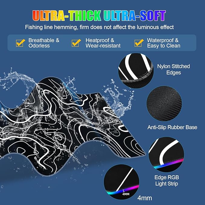 RGB Mouse Pad with Foldable Phone Stand Wireless Charger, 31.5"x11.8" XL Gaming Mousepad Large Desk Mat, Desk Pad with 11 Colors 5 Modes, Waterproof