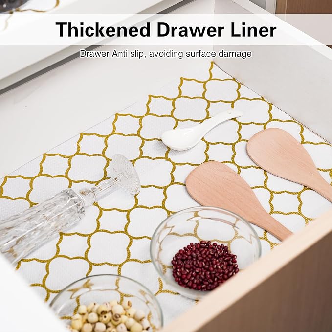 Drawer and Shelf Liner for Kitchen Cabinet,Non-Adhesive Cabinet Liner 18in x 20FT,Waterproof Shelf Paper Non-Slip Mats Cupboard Liner Contact Protect Dresser/Shelves/Table-Golden Lantern