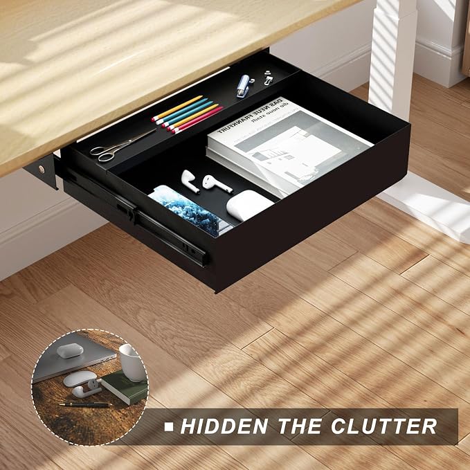 Under Desk Drawer (22.6''x10''x2.8'') with Sliding Pencil Tray, Office Desk Drawer Attachment, Extra Storage Organizer