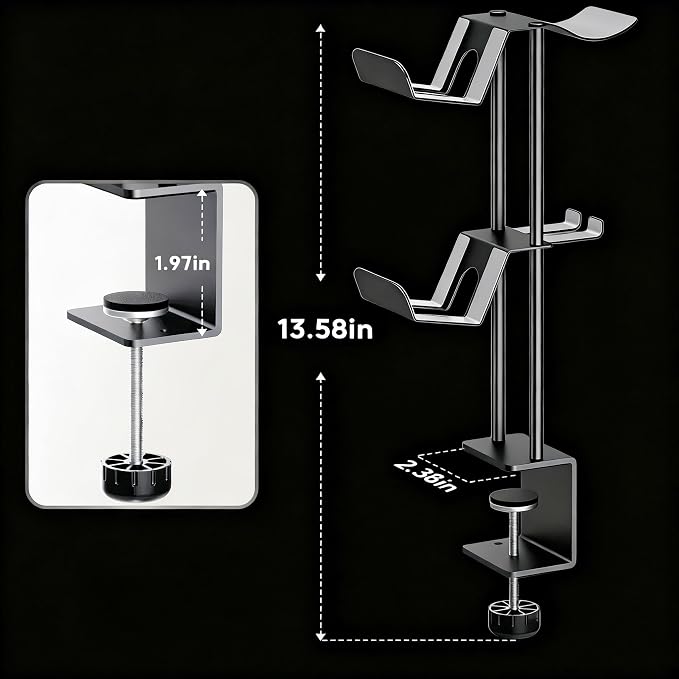 Headphone Stand with Controller Holder, Aluminum Under Desk Clamp Headset and Controller Stand - 2 in 1 Headphone Hanger for Desktop PC Gaming Accessories Organizer with PS5 Xbox Series S
