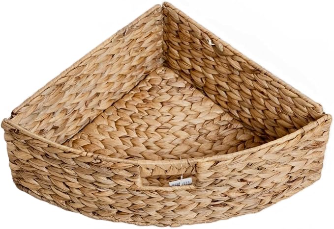 Hampton Meadows 3-Tier End Table with Storage Baskets, Narrow Side Table for Small Spaces, Farmhouse Nightstand and Corner Accent Table with 3 Water Hyacinth Woven Baskets, White, 14 x 14 x 25.5 Inch