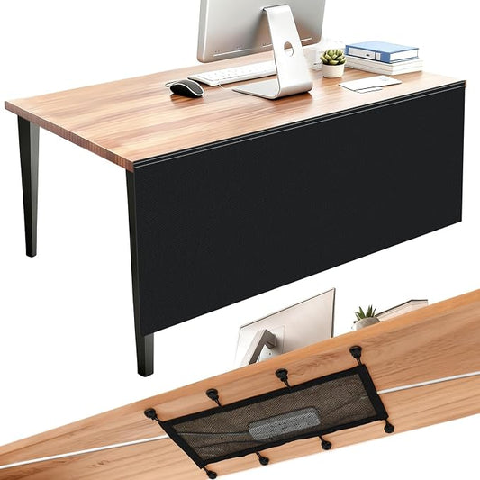 Tegeme 32'' Under Desk Privacy Panel with Cable Management Net Desk Skirt Self Adhesive Modesty Panel with Cord Organizer Pockets for Office Home Standing Workstation(Black)