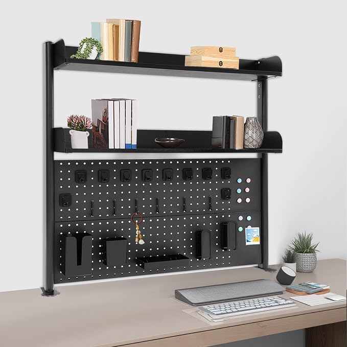 Clamp On Desk Organizer Shelf,Multipurpose Desk Shelf Clamp Bookcase Storage Rack Display Shelf,Countertop Clip-on Bookshelf for Study Rooms,Bedrooms (Black)