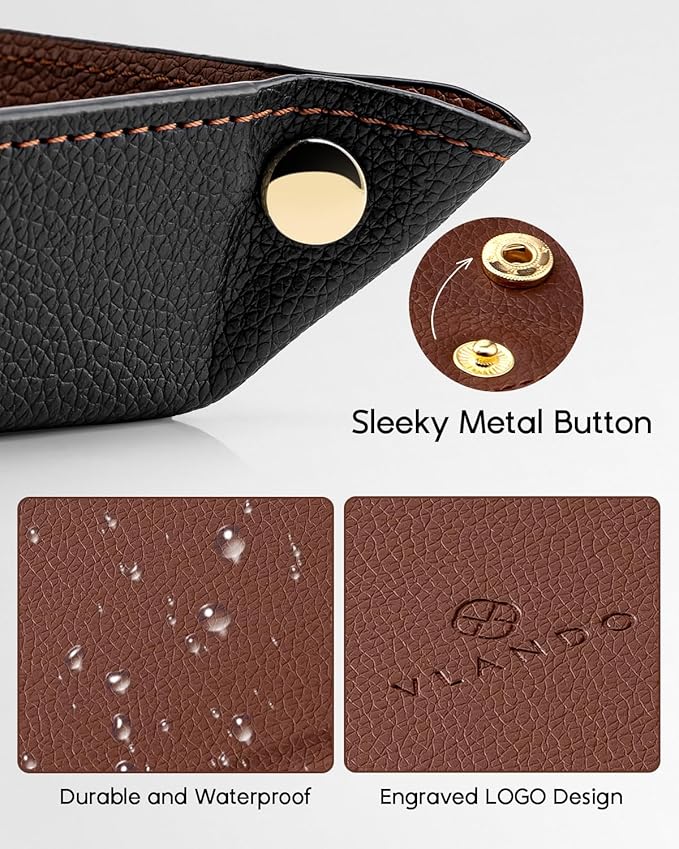 VLANDO Valet Tray Organizer, PU Leather Catchall Tray for Home | Large PU leather tray for keys, wallet, watch, coins and jewelry on nightstands, dressers or entryway tables