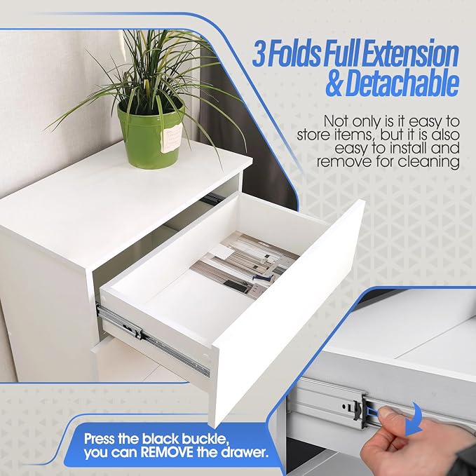 1 Pair Full Extension Ball Bearing Drawer Slides 8 10 12 14 16 18 20 22 24 Inch 100 LB Load Capacity Side Mount File Cabinet Rails Dresser Metal Runner Trash Can Kitchen (16 inch, Silver)