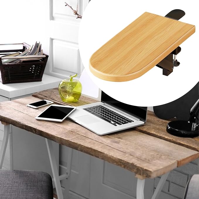 Desk Extension Tray Clamp on Desk Shelf Side Table Workstation Organizer Foldable Space Saving for Home Office, White