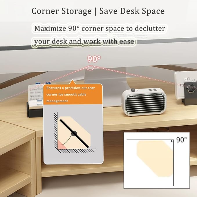 Triangle Monitor Stand Riser Combo, Desktop Corner Shelf with Cup Holder Pegboard, 2 Tier Wood Office Desk Storage Organizer for Laptop, Computer (Black)