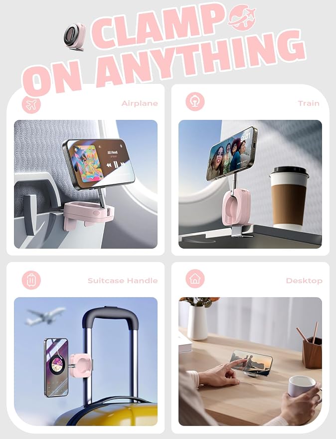 LISEN Airplane Travel Essentials for Women Men Phone Holder for Desk MagSafe Phone Travel Size Accessories Airplane Gadgets Pink Office Desk Decor Accessories for Women Room Decor Organizer，Pink