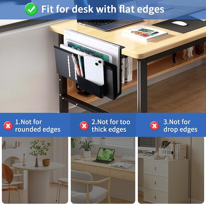 LUKETURE Laptop Holder, Steel Desk Side Storage, No Drill Standing Desk Accessories, Clamp on Laptop Mount with Pen Holder, Fits Flat Edge Tables 0.3" to 2.8" (Black, L(2 Tier))