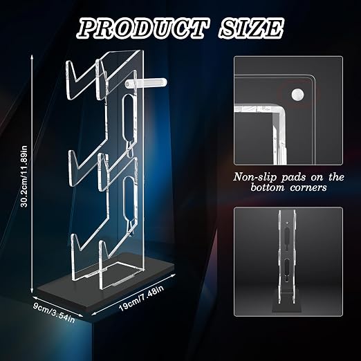 FYY Game Controller Holder 3 Tiers - Universal Dual Controller Stand Headphone Holder, Acrylic Black Controller Display Stand Compatible with Nintendo Switch Xbox PS5 PS4, Desk Mounts for Controller