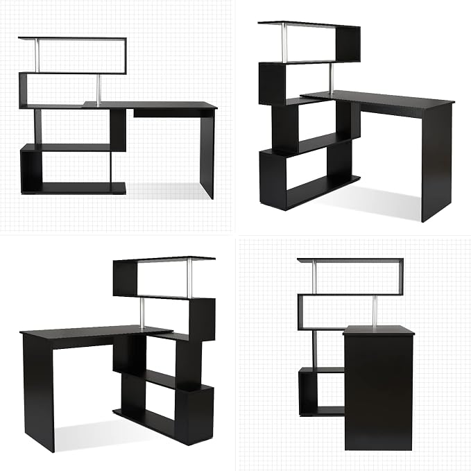 Mondeer 41.7" L Shaped Desk with 4-Tier Storage Shelves, Computer Corner Desk for Study Home Office Living Room (Black)