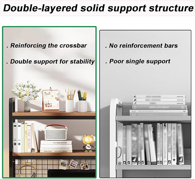2-Tier Desktop Hutch Bookshelf Metal Desk Shelf Dorm Bookcase for Computer Desk Countertop Storage Organizer Display Rack for Office Home (Black, 37.4in)